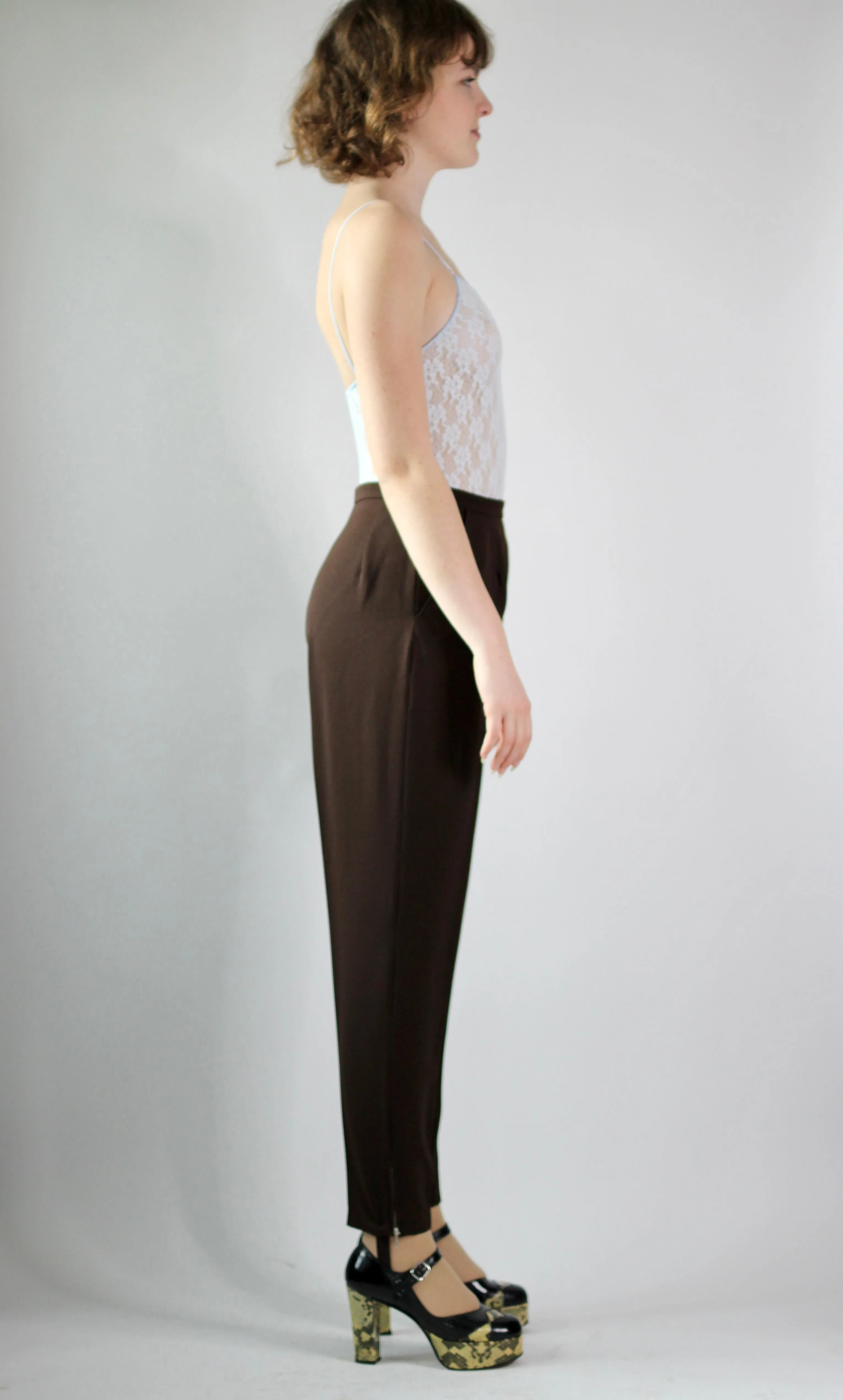 1950s 1960s Womans High Waisted Brown Pants//Size M