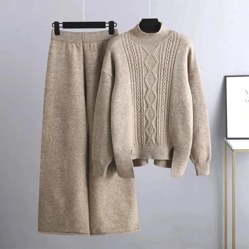 3 Piece Cashmere Women Pants Sweater Set