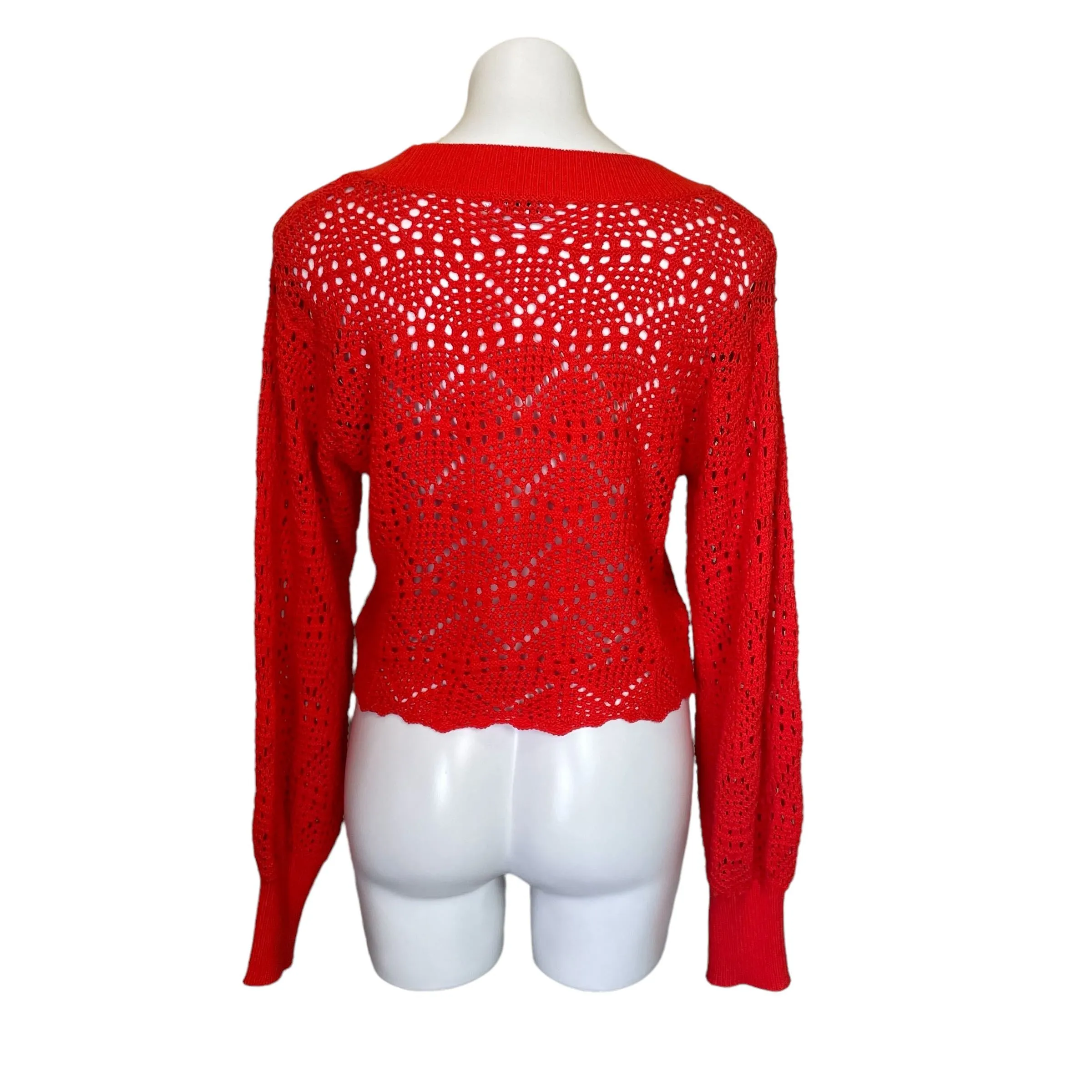 525 | Women's Red Open Knit Crop Pullover Sweater | Size: M