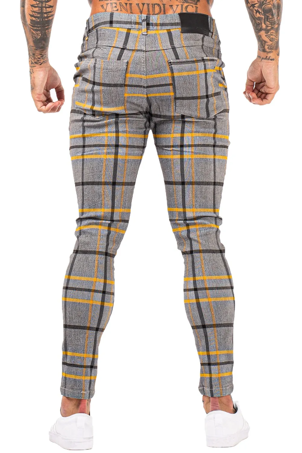 7397 Plaid Pattern Skinny Fit Chinos