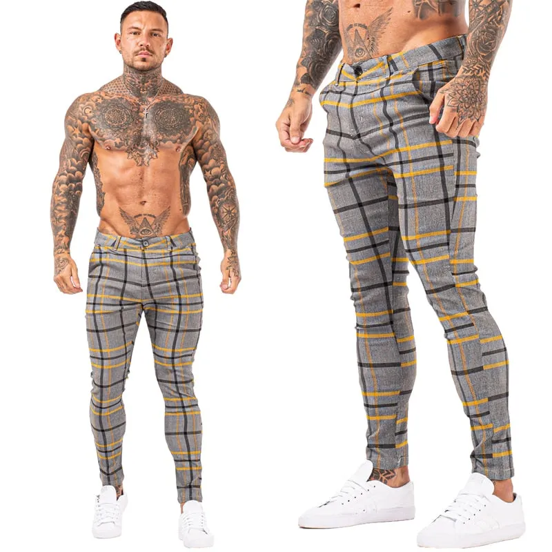 7397 Plaid Pattern Skinny Fit Chinos