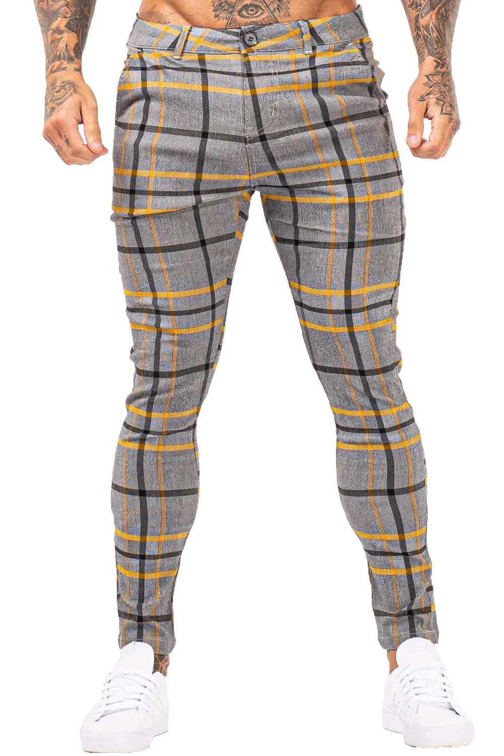 7397 Plaid Pattern Skinny Fit Chinos