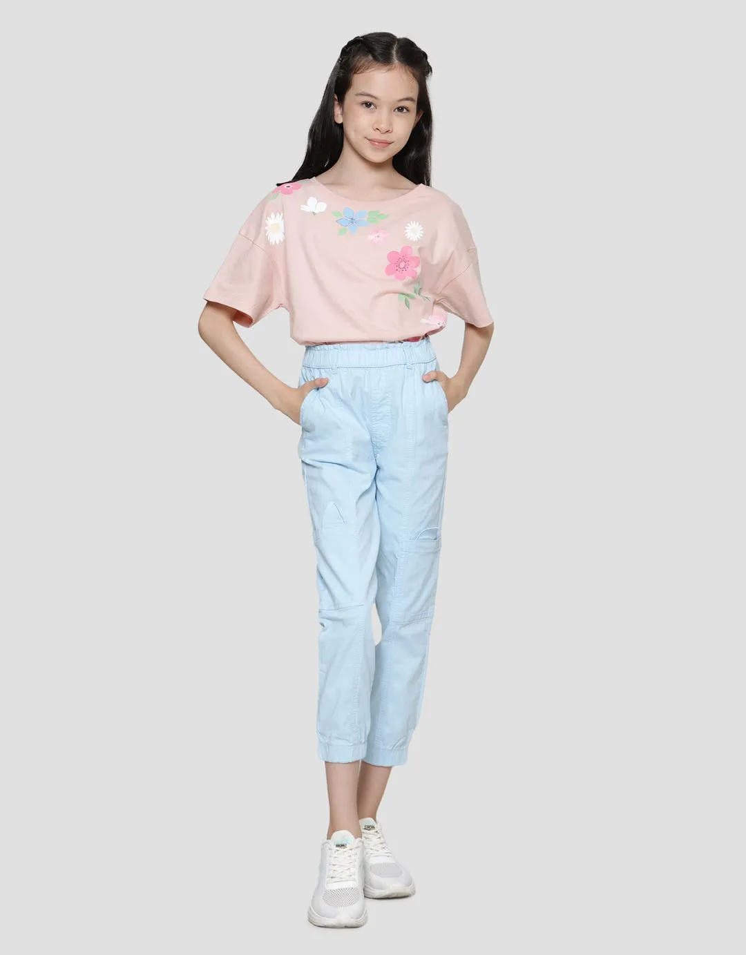Aero Plain Look Pinggang Karet Celana Panjang Anak Perempuan