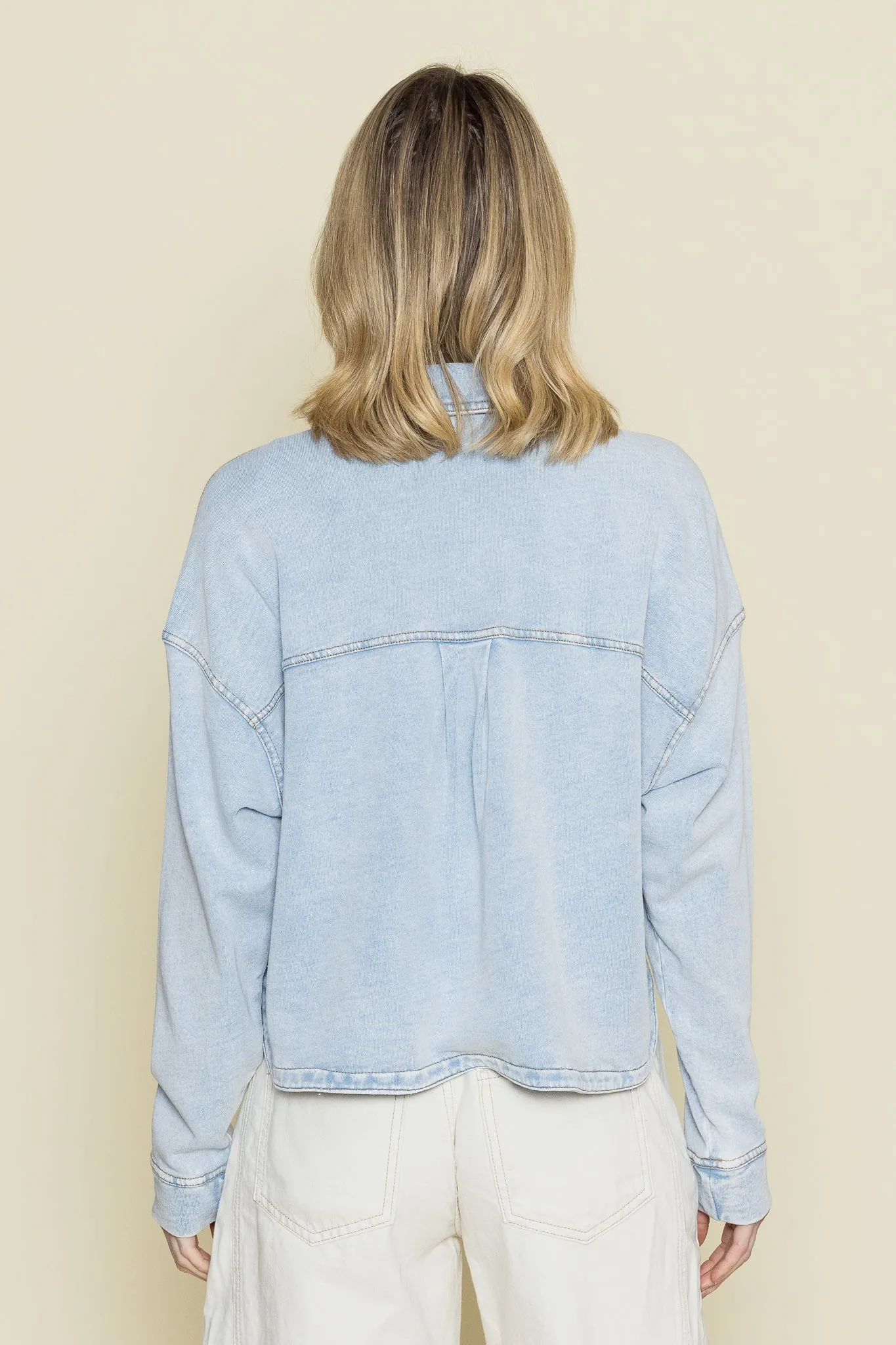 All Day Cropped Knit Denim Jacket
