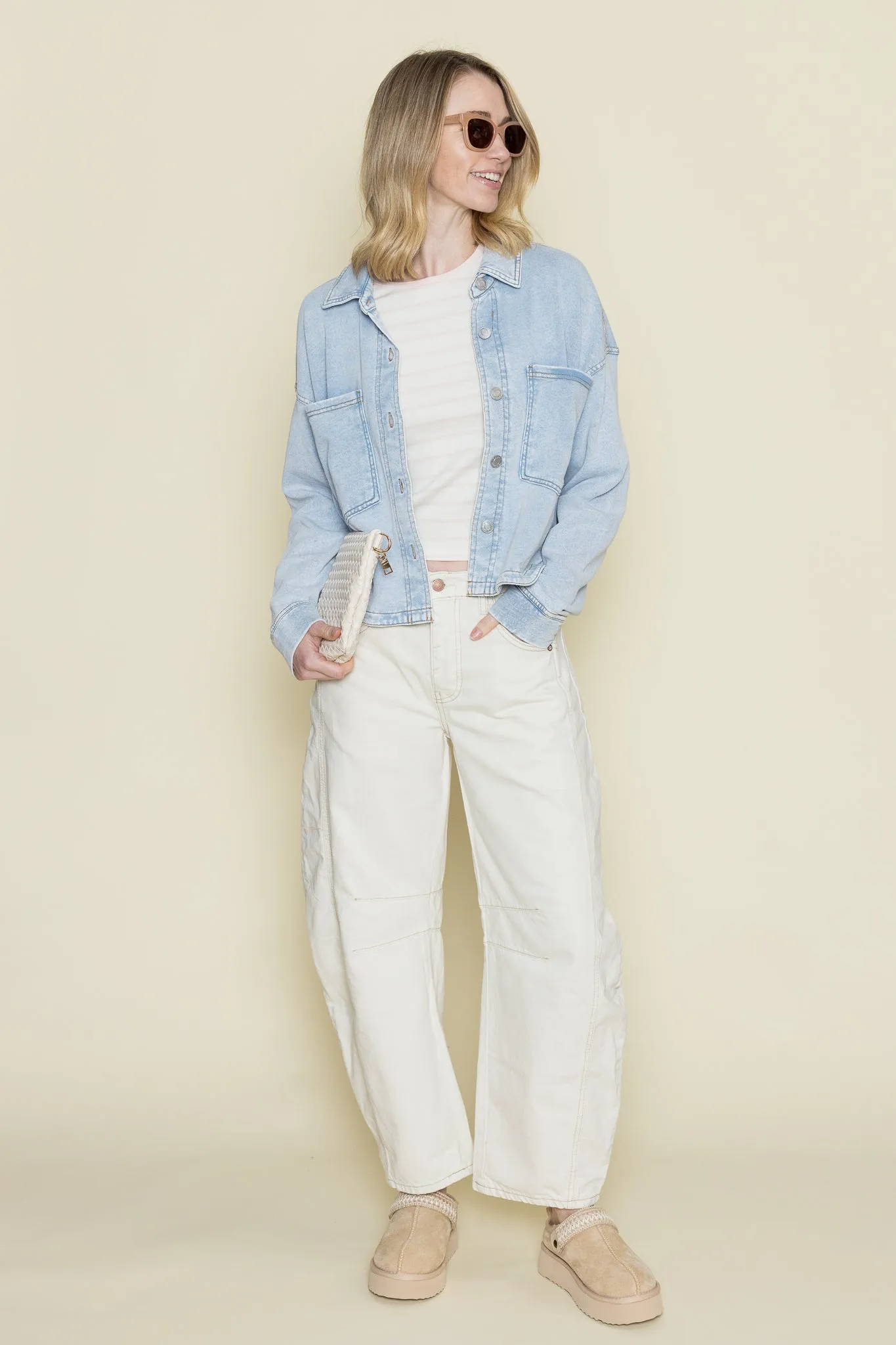 All Day Cropped Knit Denim Jacket
