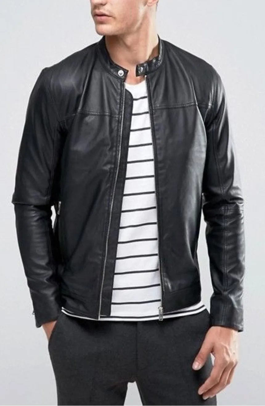 Ati Black Leather Jacket Men Biker Motorcycle