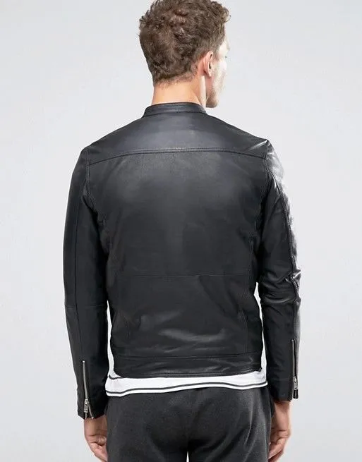 Ati Black Leather Jacket Men Biker Motorcycle