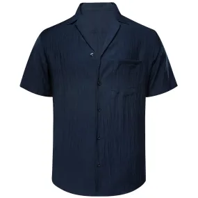 Barry Wang Black Blue Shirt Short Sleeves Winsdor Collar Shirt for Men