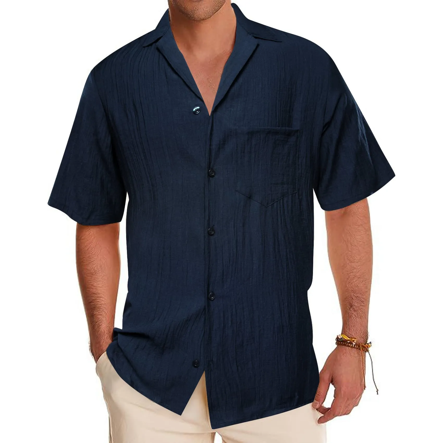 Barry Wang Black Blue Shirt Short Sleeves Winsdor Collar Shirt for Men