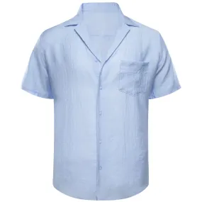 Barry Wang Blue Shirt Arctic Blue Solid Short Sleeve Mens Dress Shirt