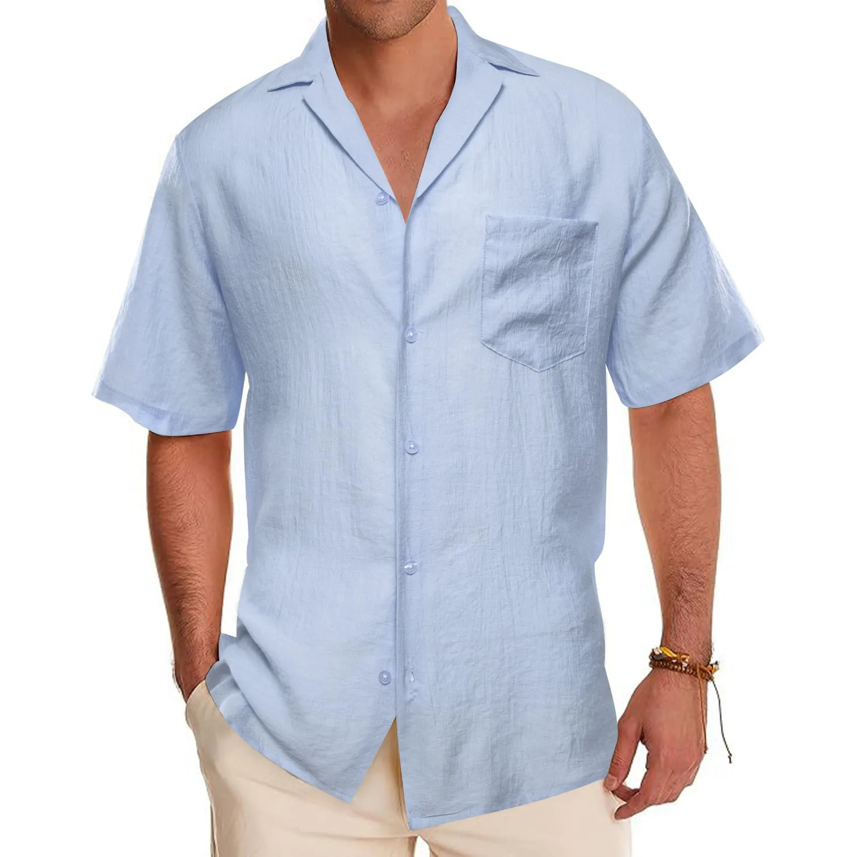 Barry Wang Blue Shirt Arctic Blue Solid Short Sleeve Mens Dress Shirt