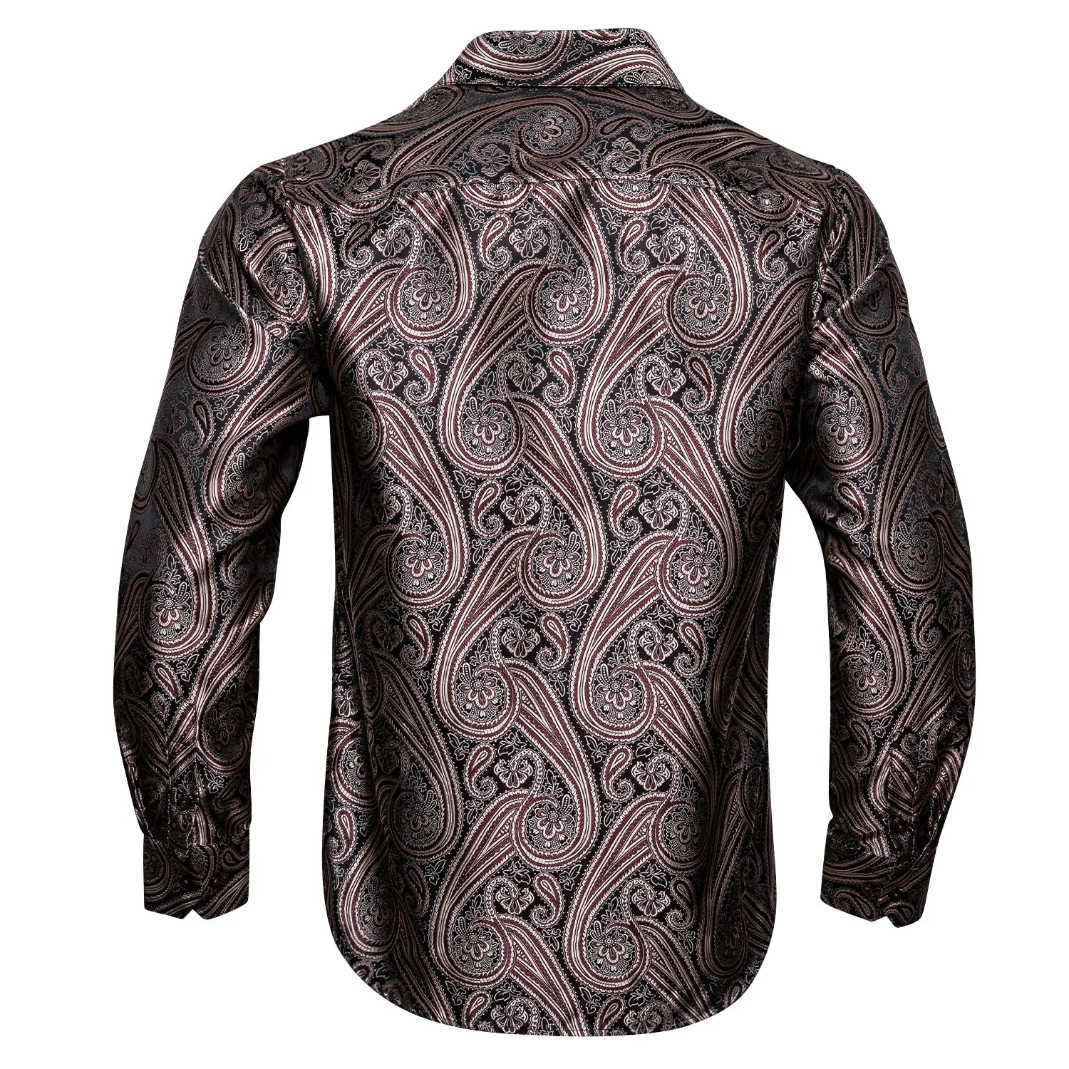 Barry Wang Brown Black Silk Tribal Long Sleeve Daily Tops Men's Shirt