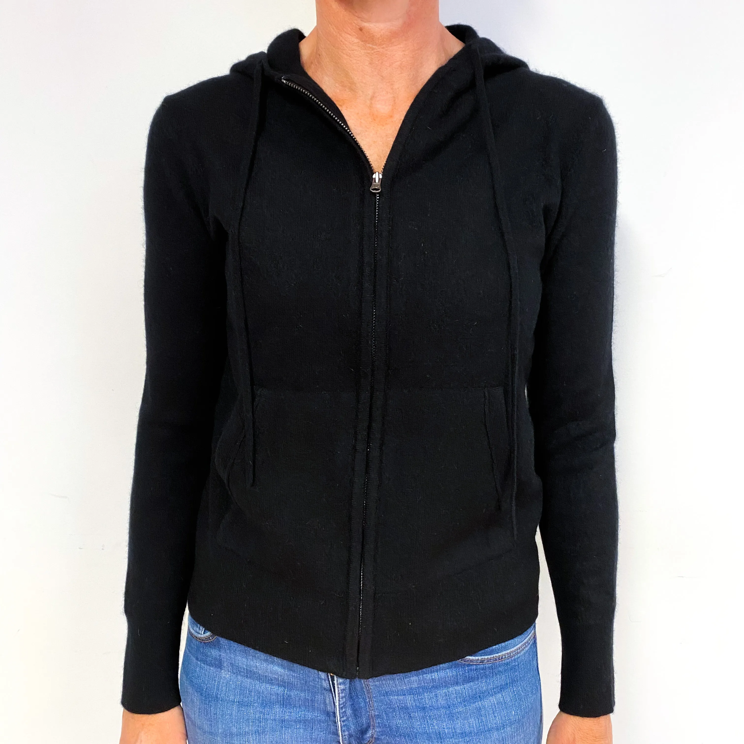 Black Cashmere Zip Up Hooded Jumper Medium