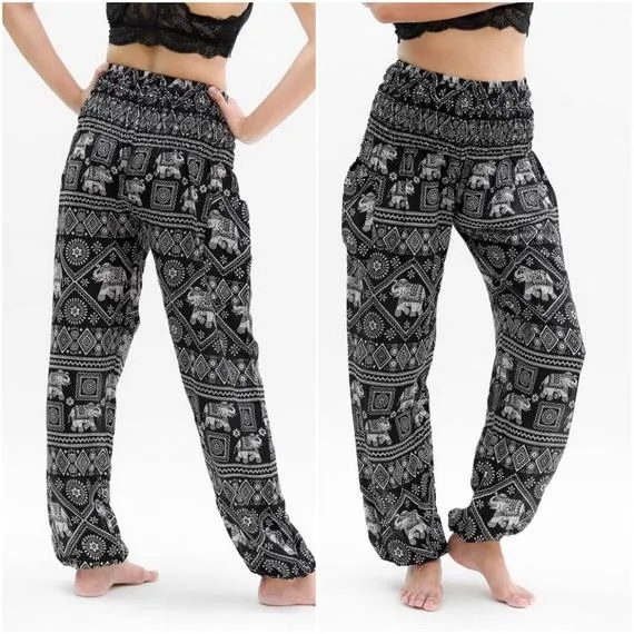 Black Elephant Boho Pants | CozyCouture®