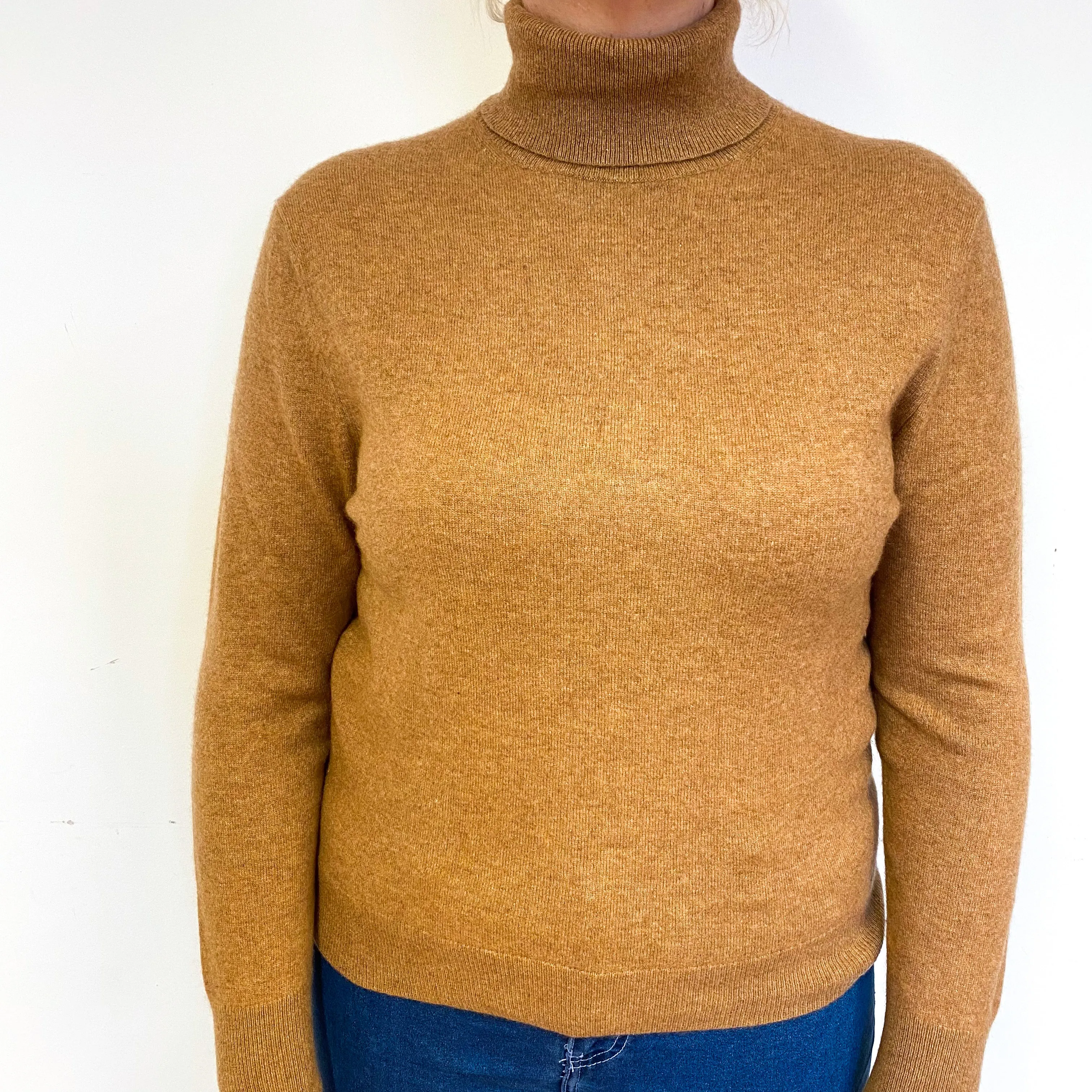 Butterscotch Brown Cashmere Polo Neck Jumper Large