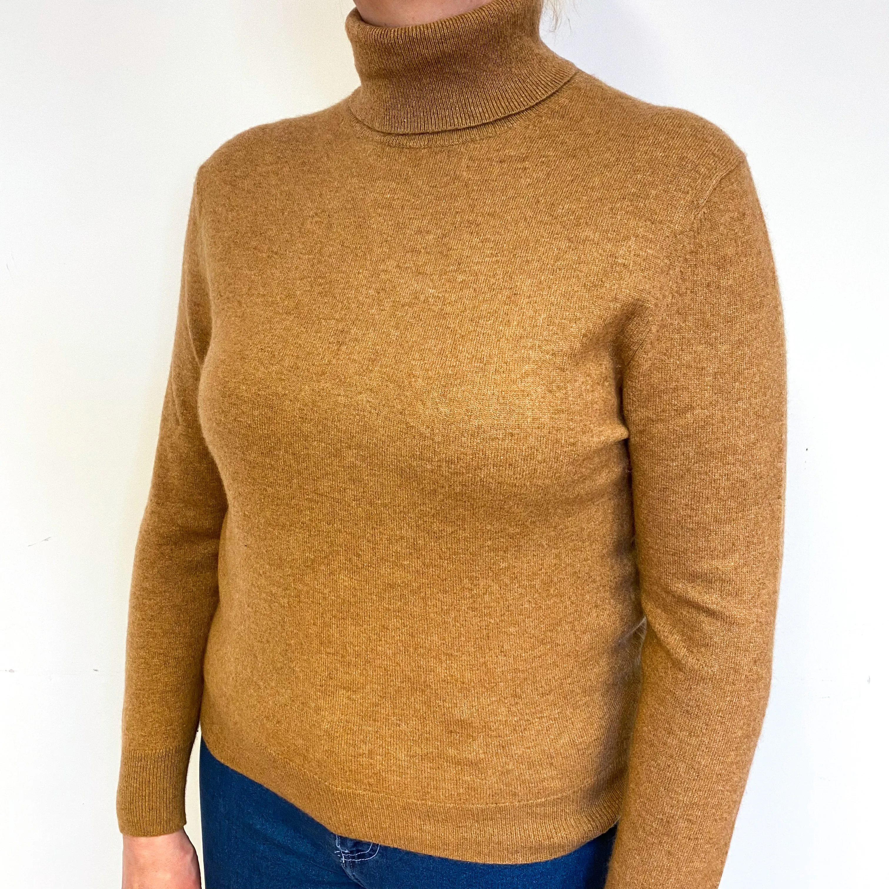 Butterscotch Brown Cashmere Polo Neck Jumper Large