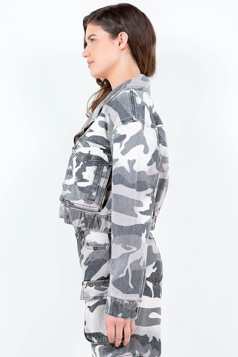 Camo Zip-Up Cropped Rider Jacket