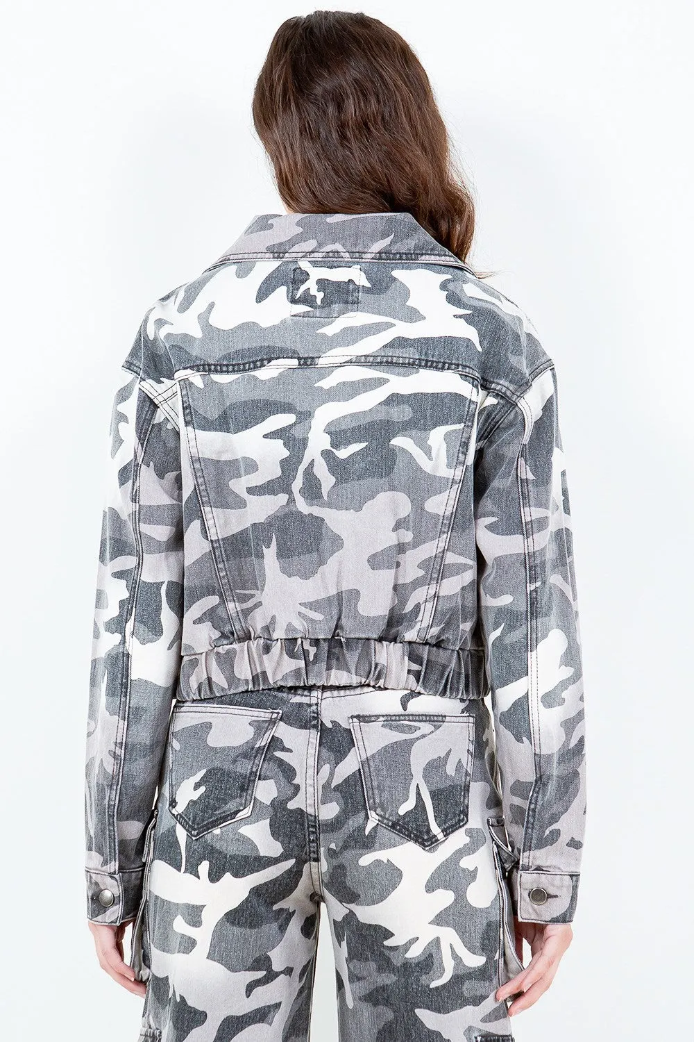 Camo Zip-Up Cropped Rider Jacket