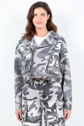 Camo Zip-Up Cropped Rider Jacket