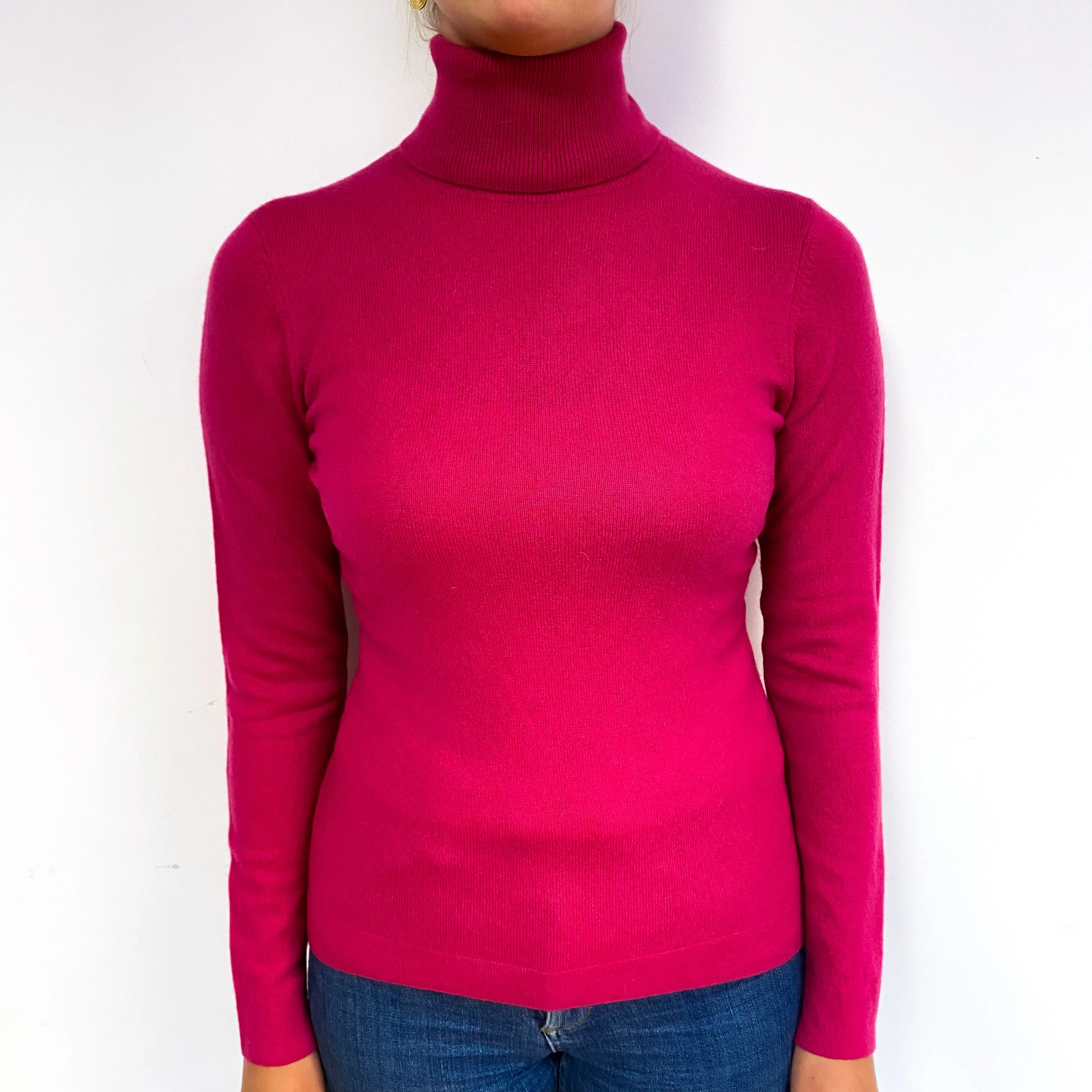 Cherry Pink Cashmere Polo Neck Jumper Small