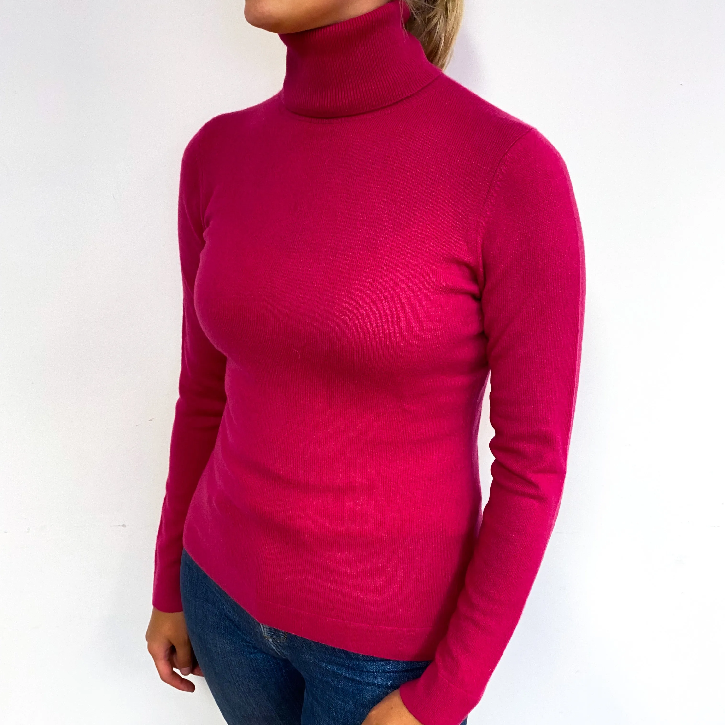 Cherry Pink Cashmere Polo Neck Jumper Small