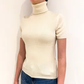 Cream Short Sleeved Cashmere Polo Neck Jumper Extra Small