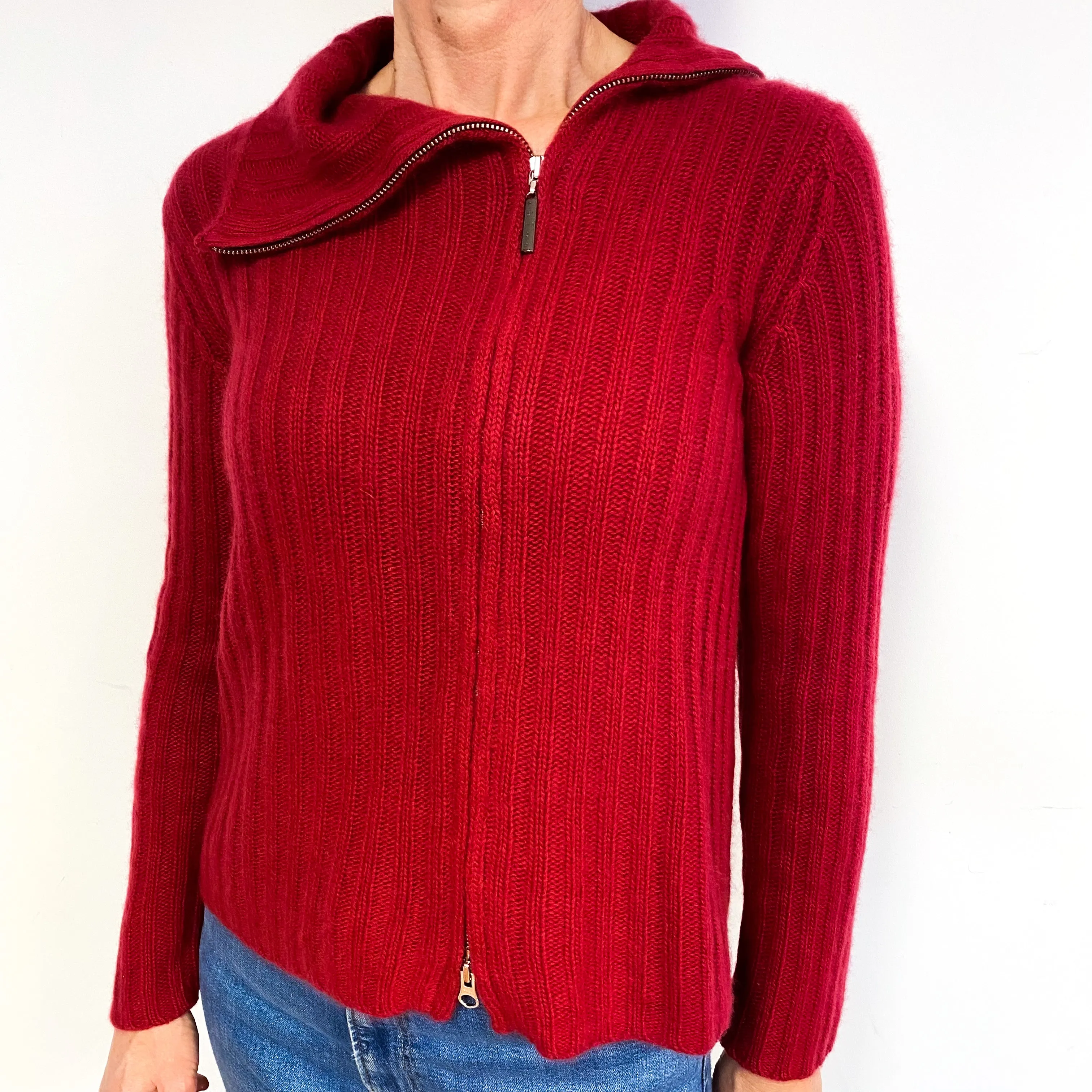 Crimson Red Cashmere Side Zip Cardigan Medium