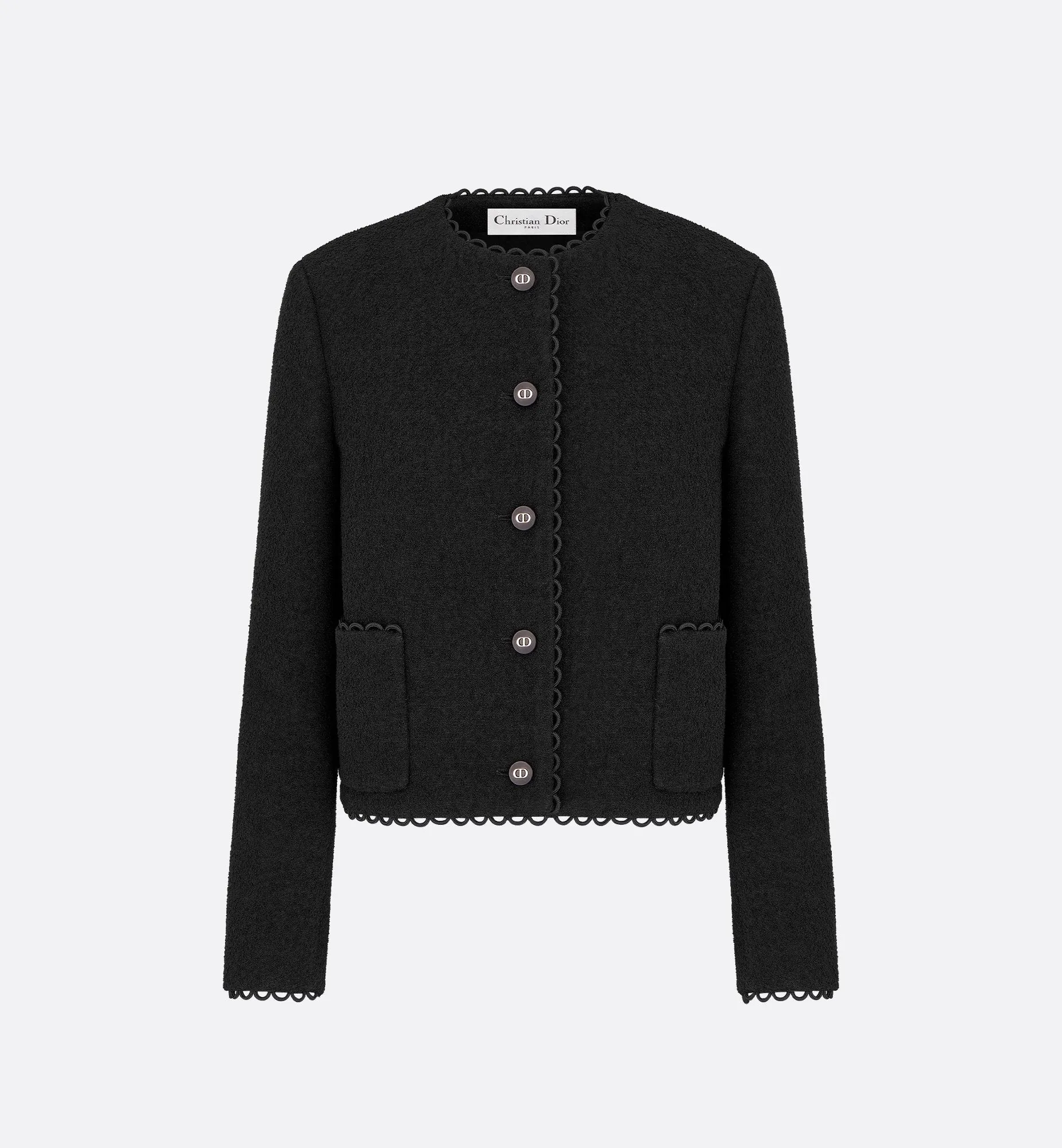 Cropped Jacket Black Double-Sided Virgin Wool Bouclé