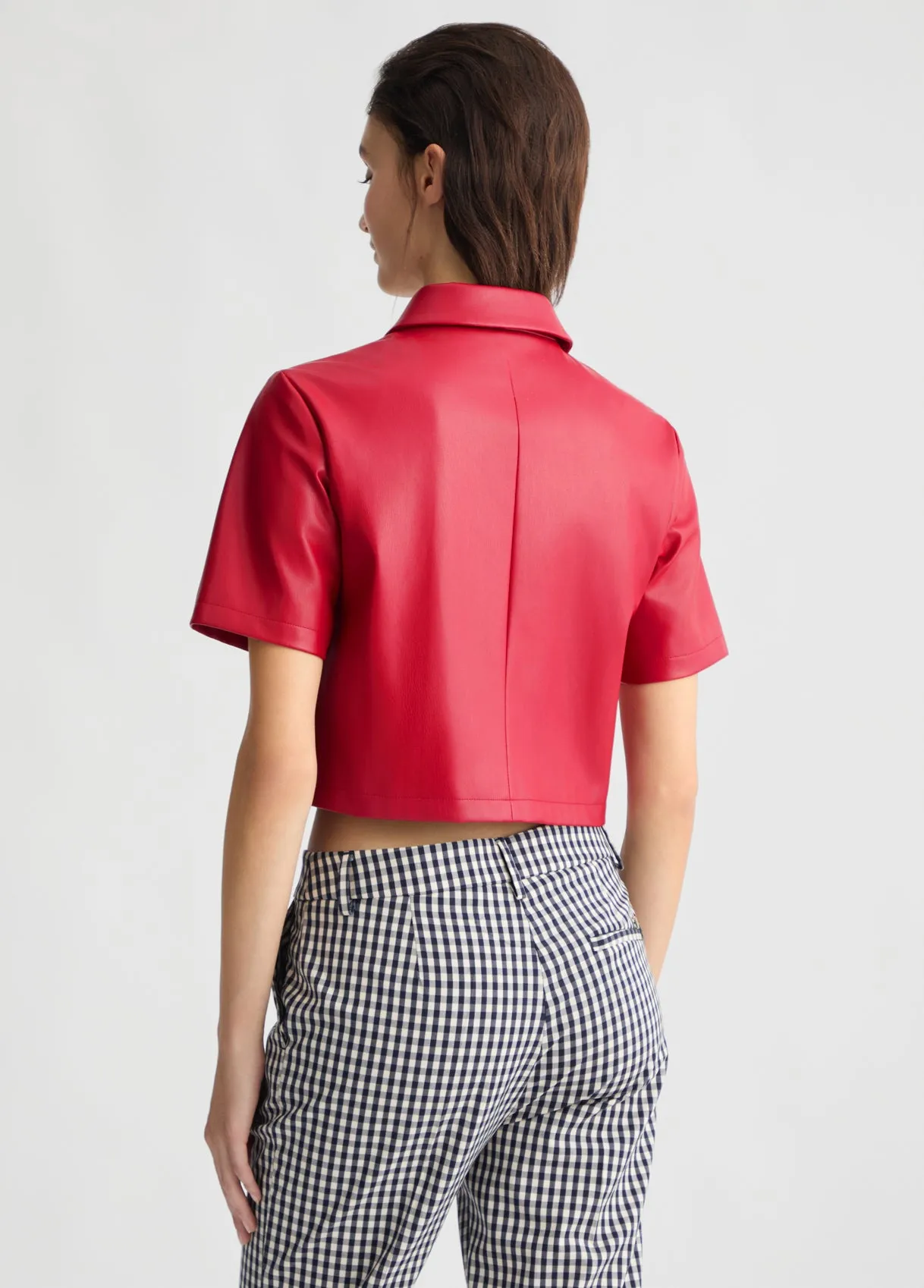 CROPPED VEGAN LEATHER JACKET RED