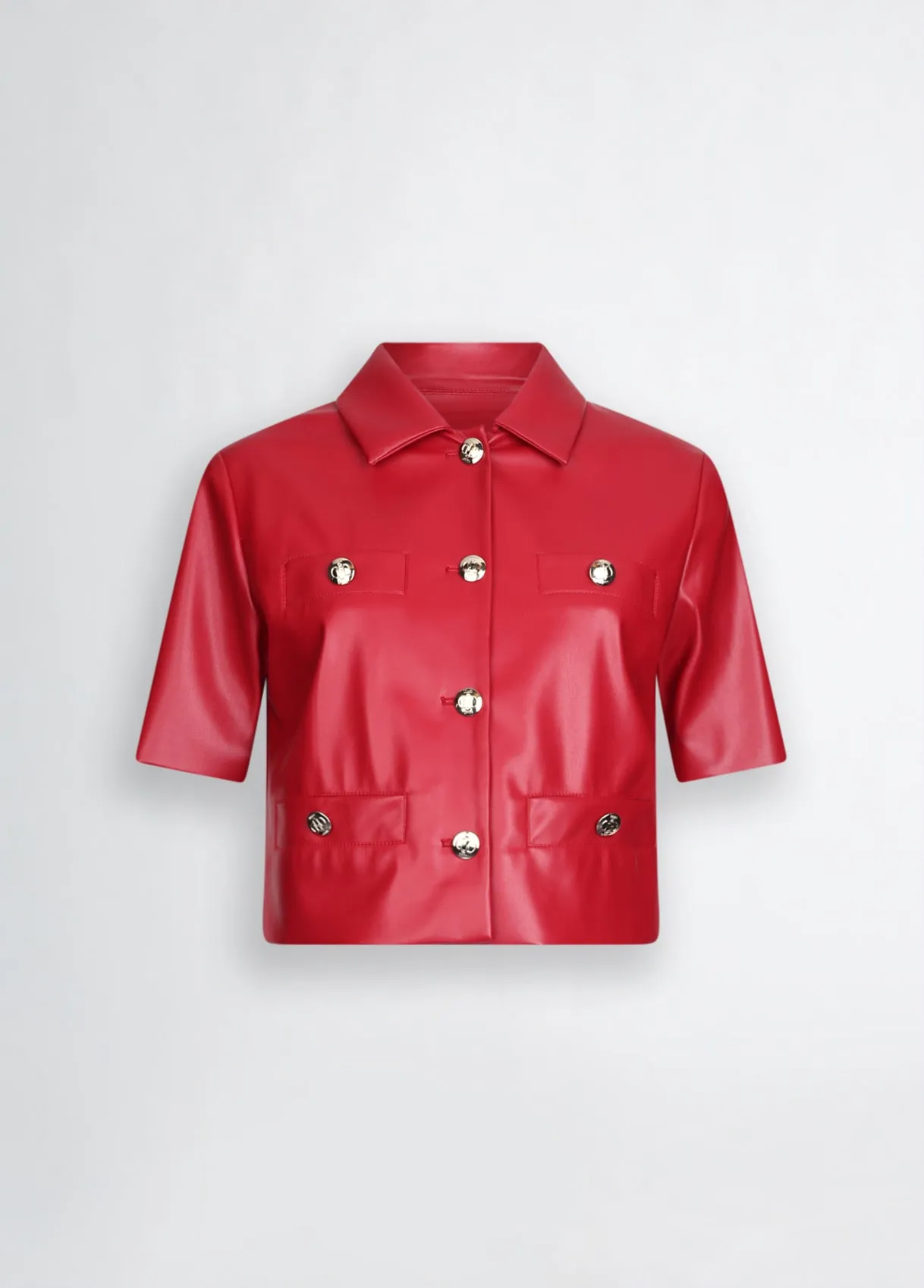 CROPPED VEGAN LEATHER JACKET RED