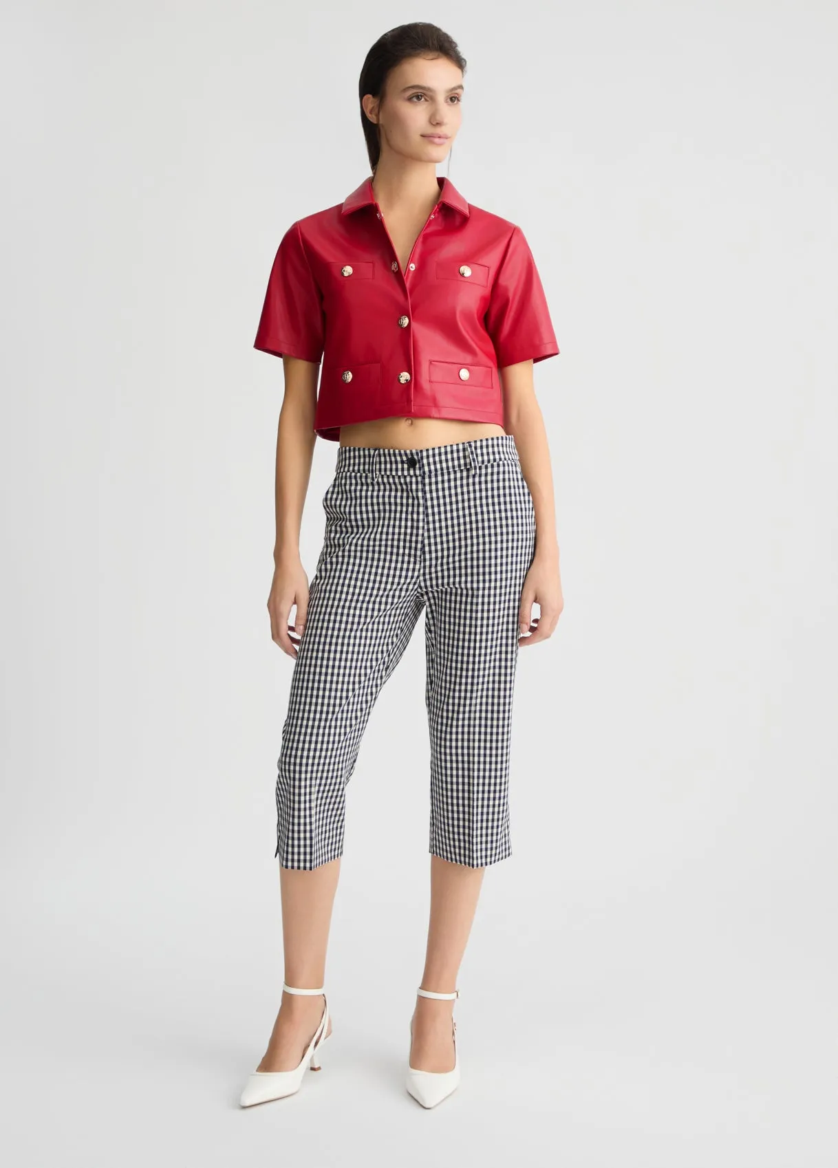 CROPPED VEGAN LEATHER JACKET RED