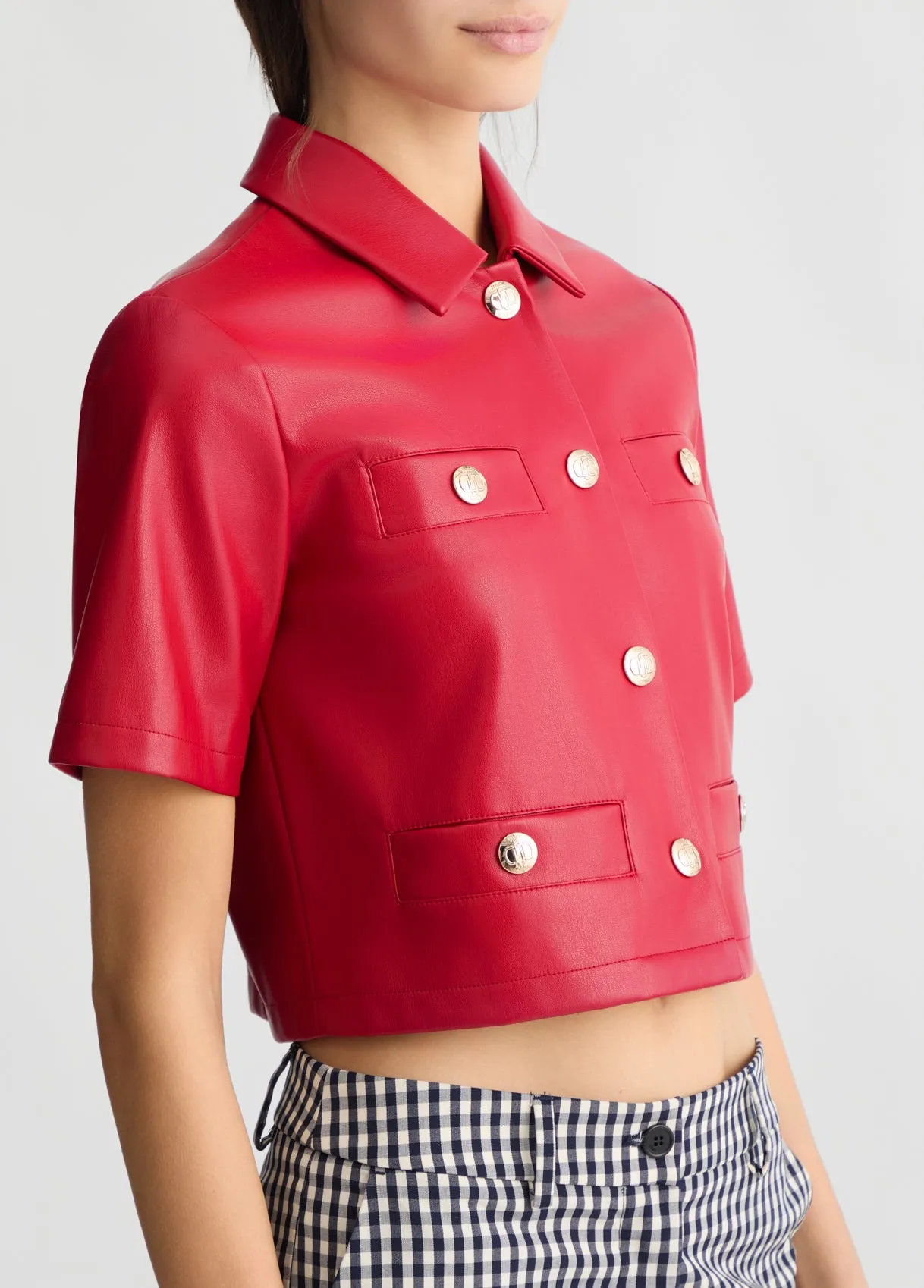 CROPPED VEGAN LEATHER JACKET RED