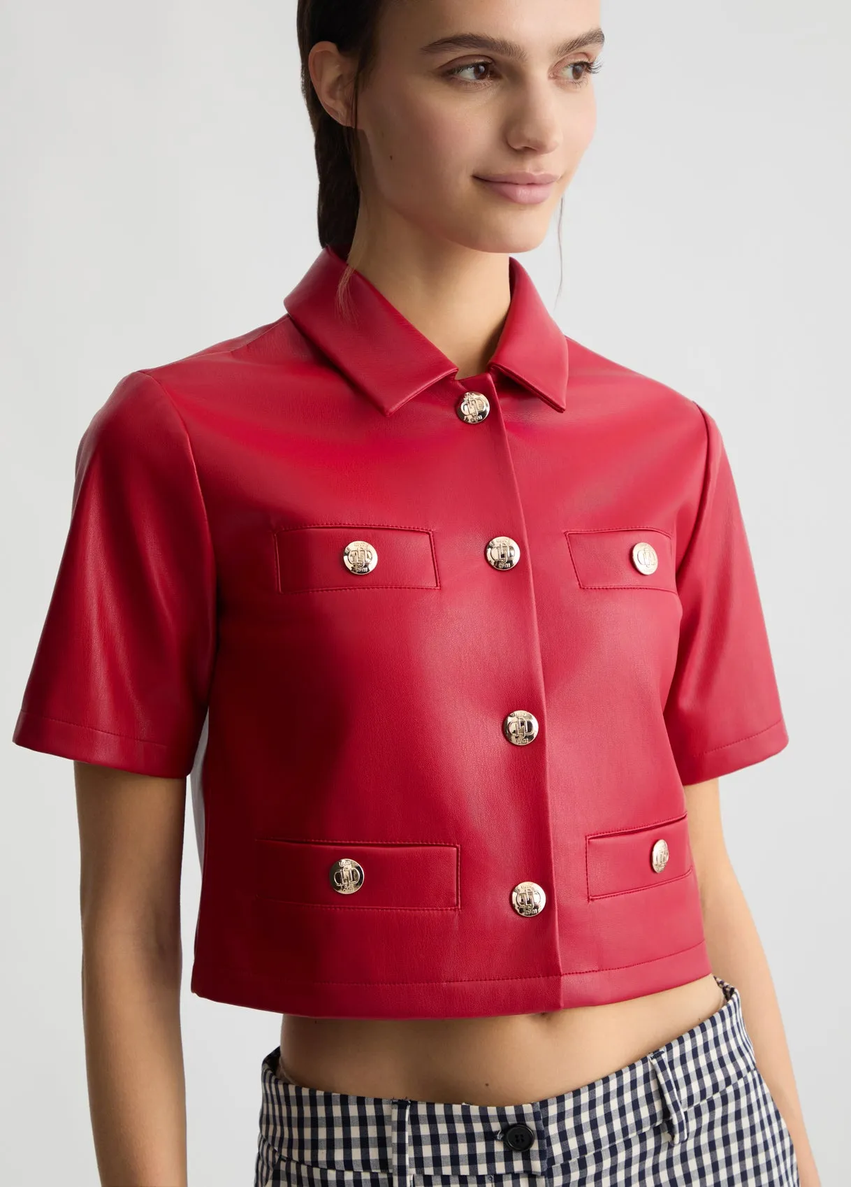 CROPPED VEGAN LEATHER JACKET RED
