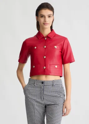 CROPPED VEGAN LEATHER JACKET RED