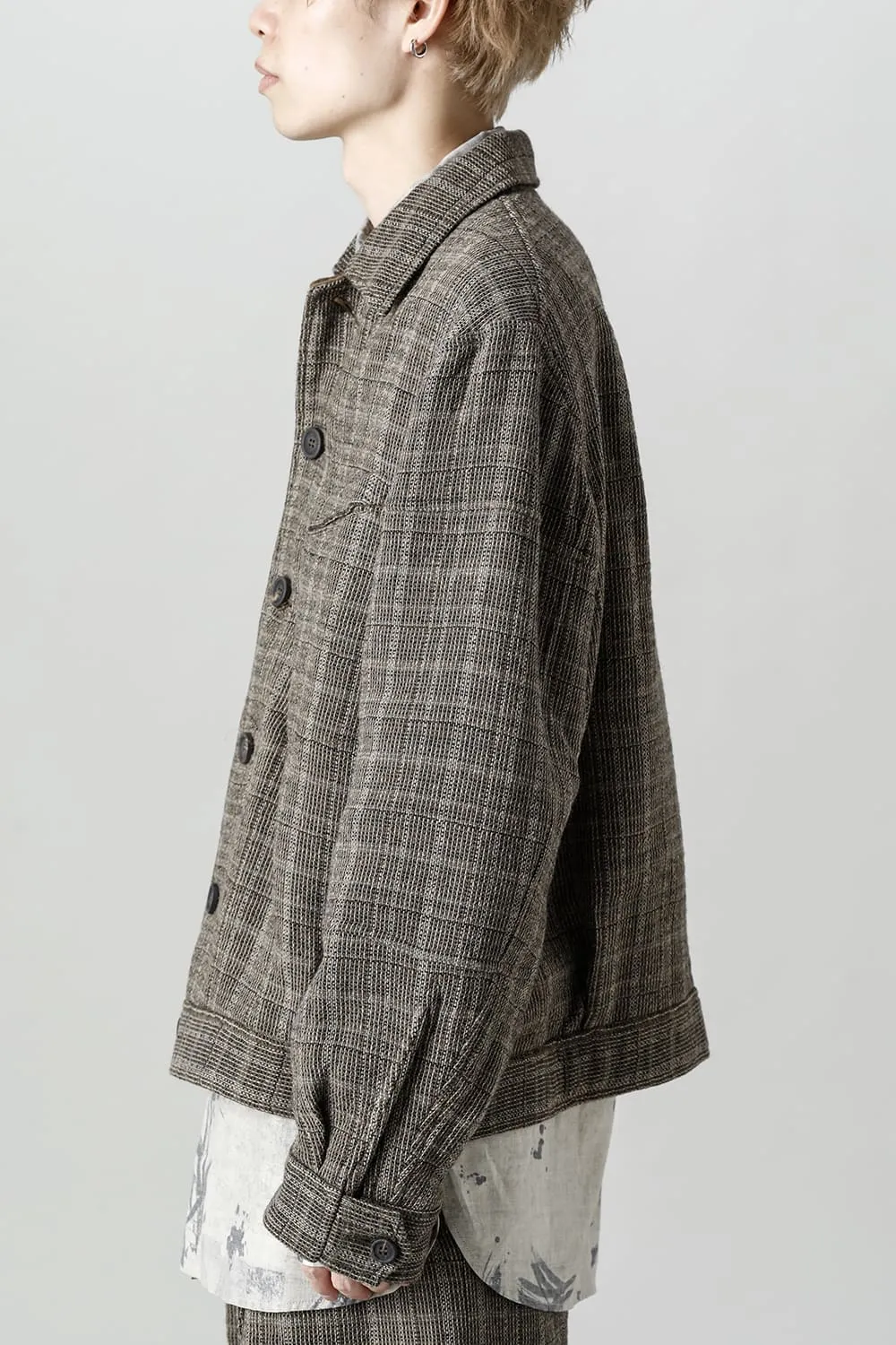 Cropped Wool Plaid Worker Jacket