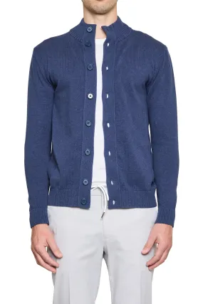 Dan Knitted Button Bomber in Navy Marle