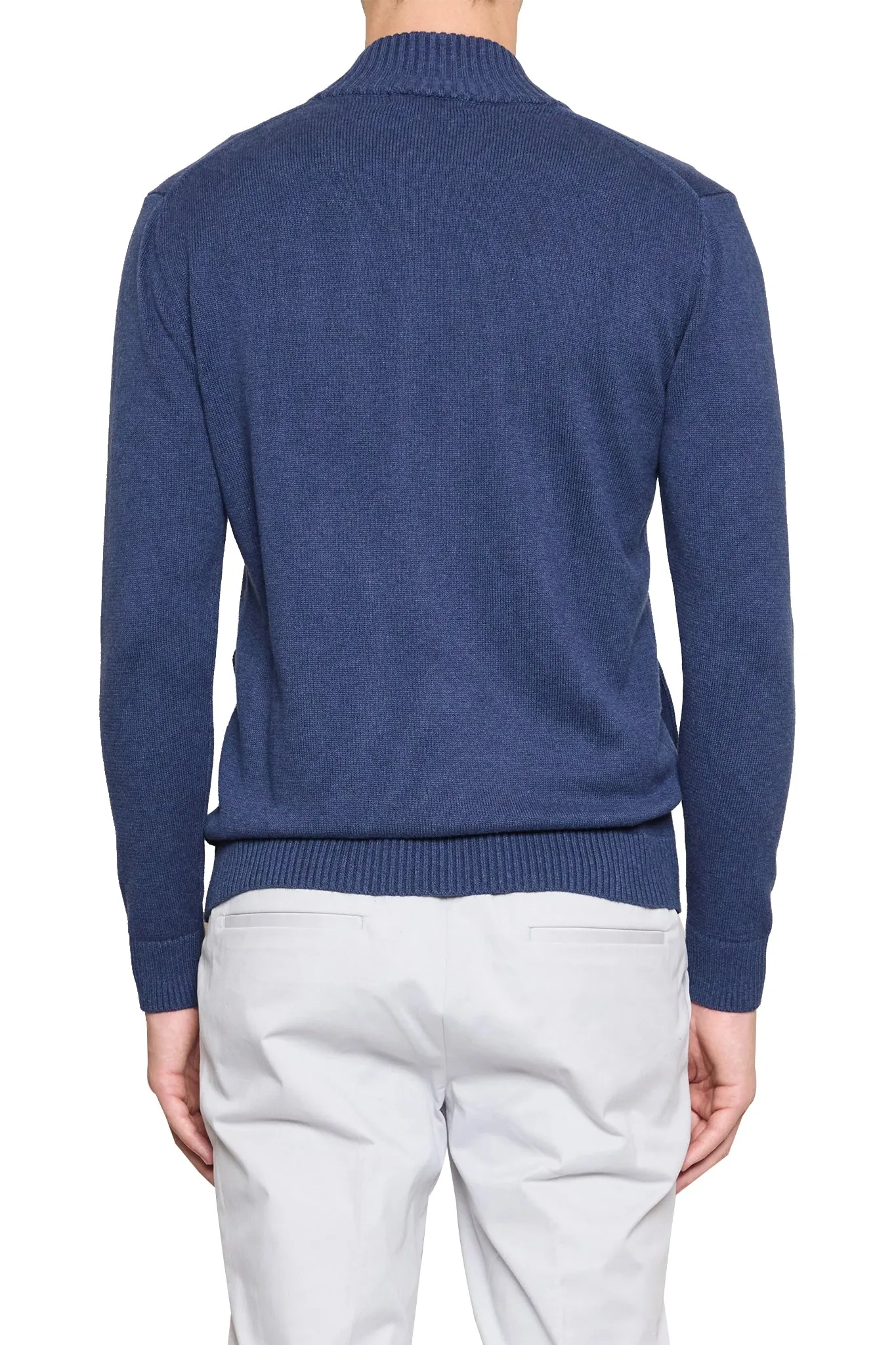 Dan Knitted Button Bomber in Navy Marle