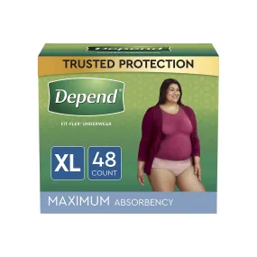 Depend FIT-FLEX Incontinence Underwear For Women, Maximum Absorbency, X-Large, 48 Ct (2 Pack)
