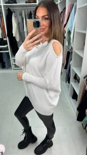 Dorina Pearl Cold Shoulder Dip Hem Jumper