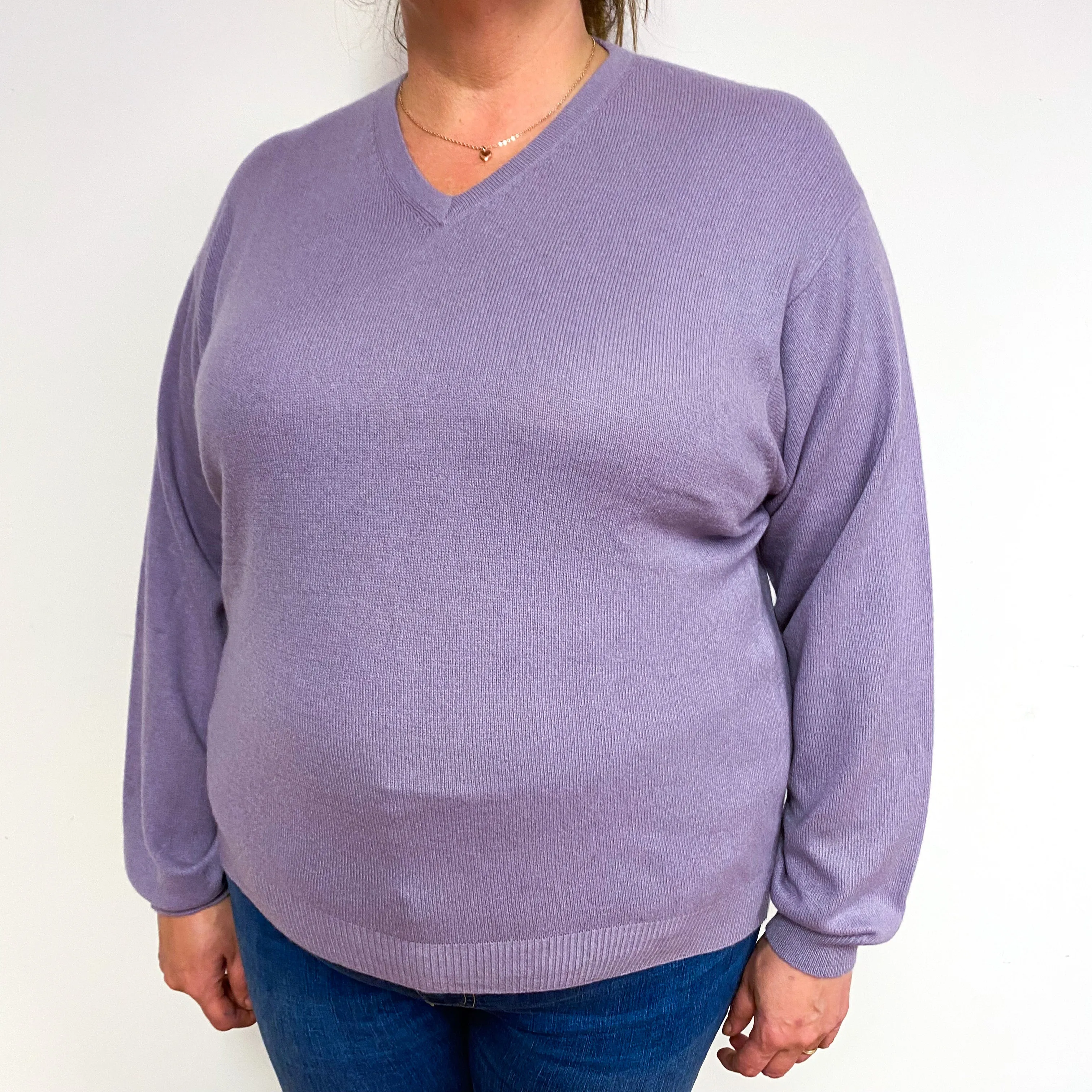 Dusky Lavender Purple Cashmere V-Neck Jumper Extra Large
