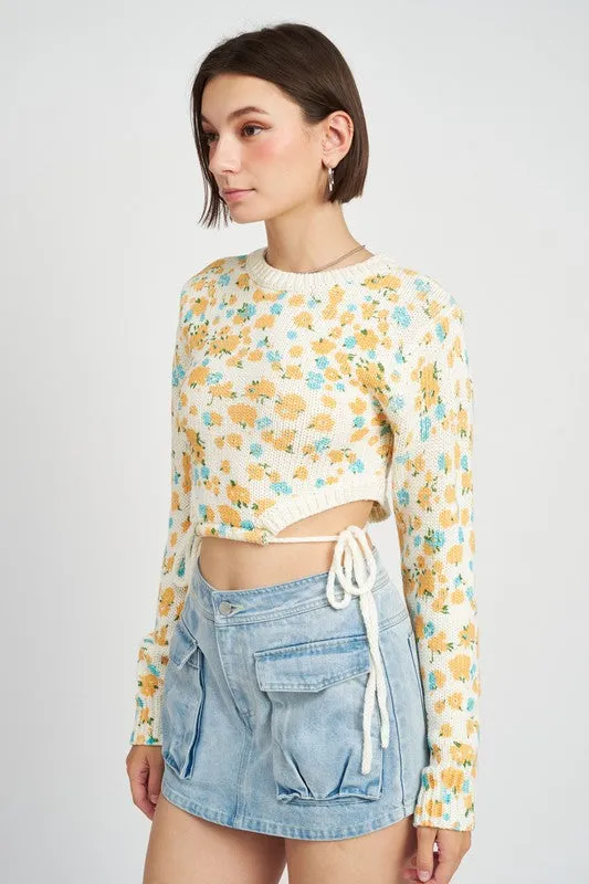 Floral Drawstring Crop Top