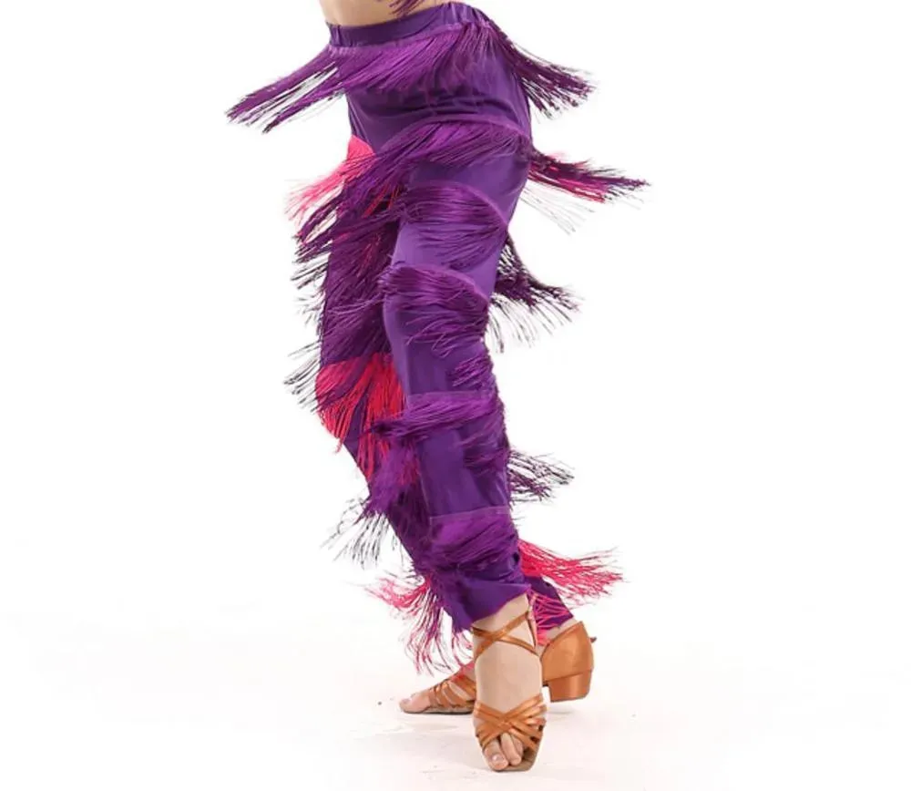 Fringe Dance Costume Pants - Girls Multi-color Tassel Belly Dancing Pants Cowgirl Style for Samba Salsa Ballroom Latin