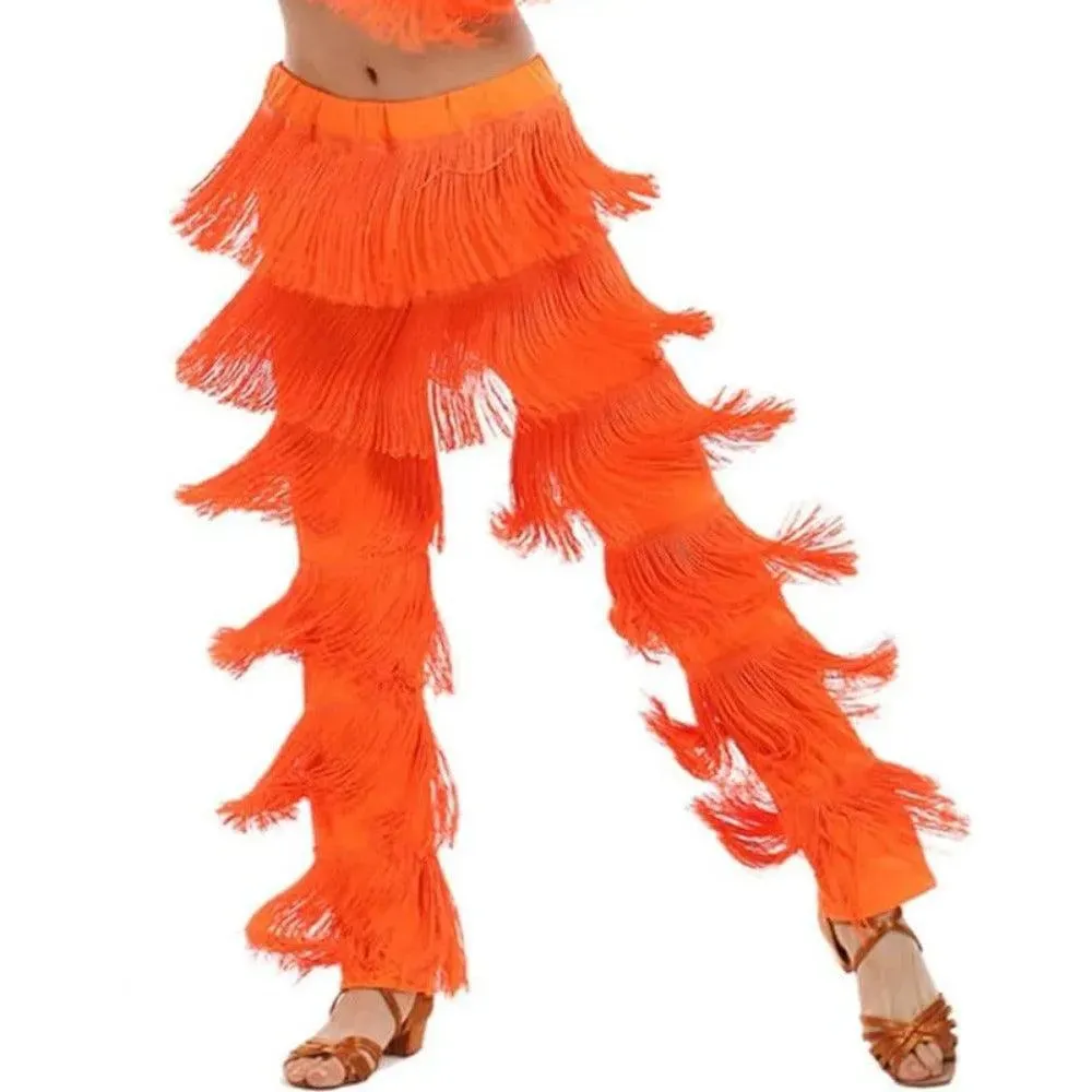 Fringe Dance Costume Pants - Girls Multi-color Tassel Belly Dancing Pants Cowgirl Style for Samba Salsa Ballroom Latin
