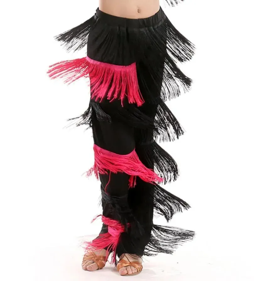Fringe Dance Costume Pants - Girls Multi-color Tassel Belly Dancing Pants Cowgirl Style for Samba Salsa Ballroom Latin