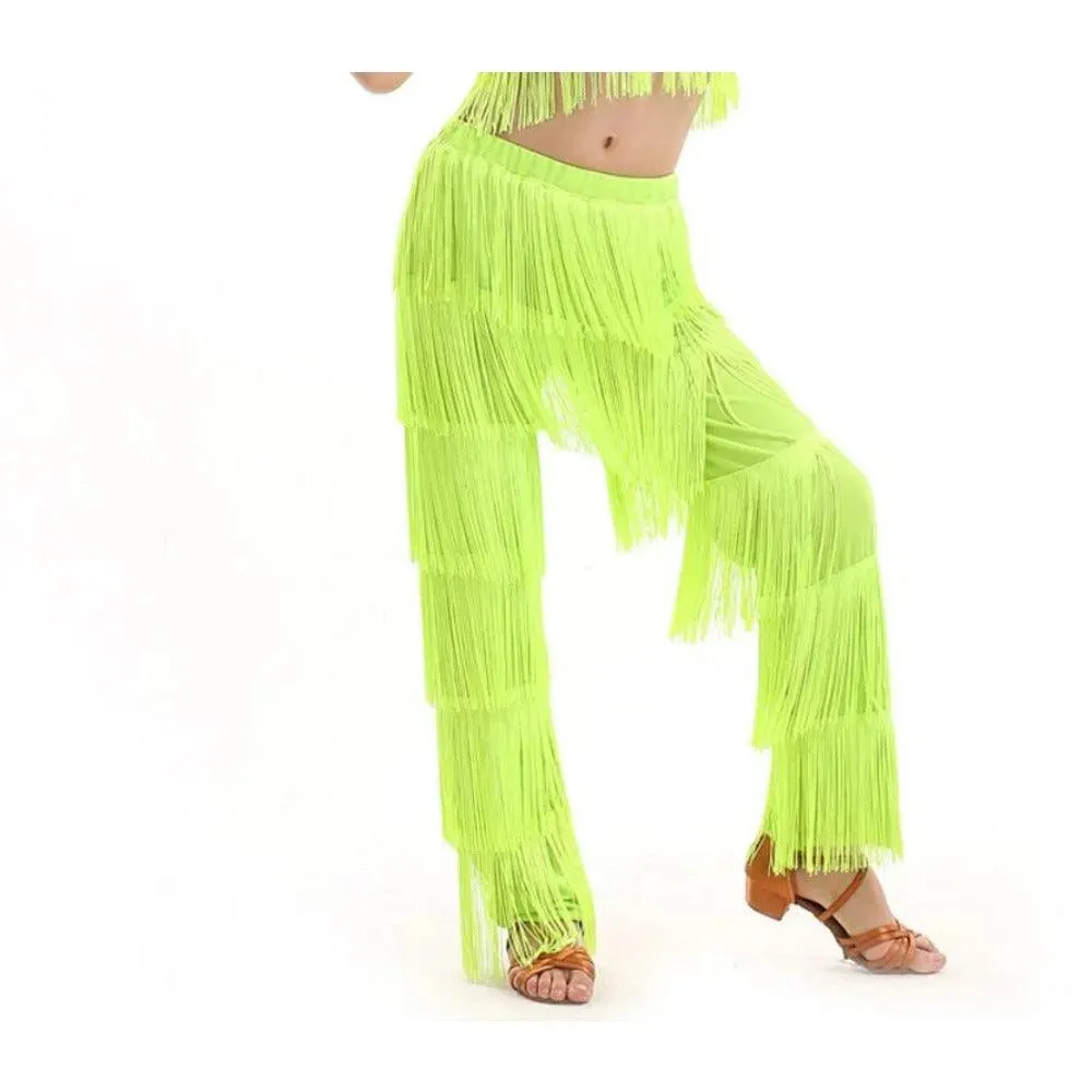 Fringe Dance Costume Pants - Girls Multi-color Tassel Belly Dancing Pants Cowgirl Style for Samba Salsa Ballroom Latin