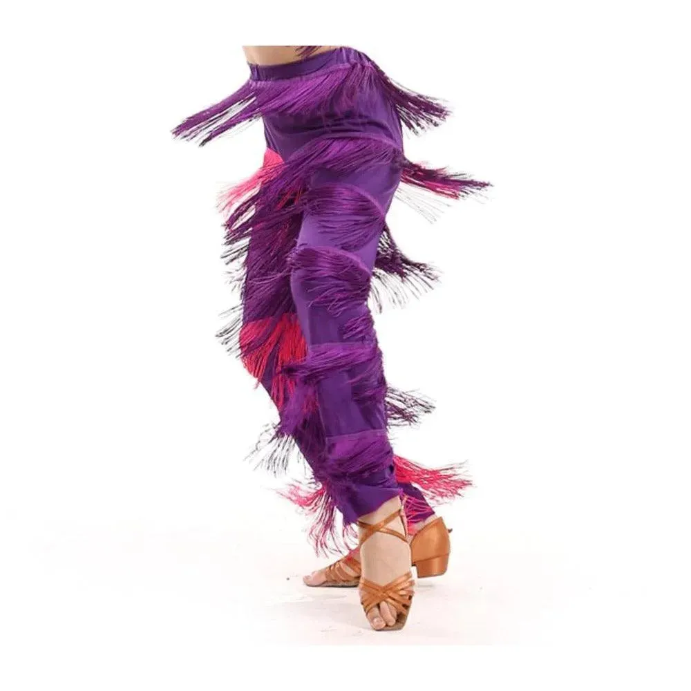Fringe Dance Costume Pants - Girls Multi-color Tassel Belly Dancing Pants Cowgirl Style for Samba Salsa Ballroom Latin