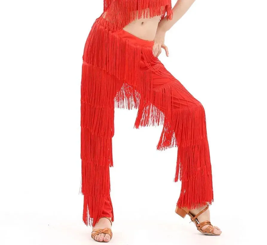 Fringe Dance Costume Pants - Girls Multi-color Tassel Belly Dancing Pants Cowgirl Style for Samba Salsa Ballroom Latin