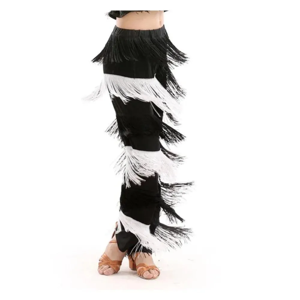 Fringe Dance Costume Pants - Girls Multi-color Tassel Belly Dancing Pants Cowgirl Style for Samba Salsa Ballroom Latin