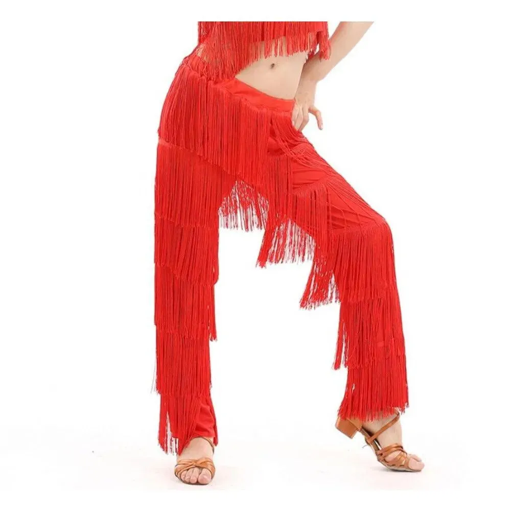 Fringe Dance Costume Pants - Girls Multi-color Tassel Belly Dancing Pants Cowgirl Style for Samba Salsa Ballroom Latin