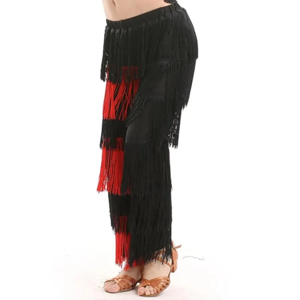 Fringe Dance Costume Pants - Girls Multi-color Tassel Belly Dancing Pants Cowgirl Style for Samba Salsa Ballroom Latin
